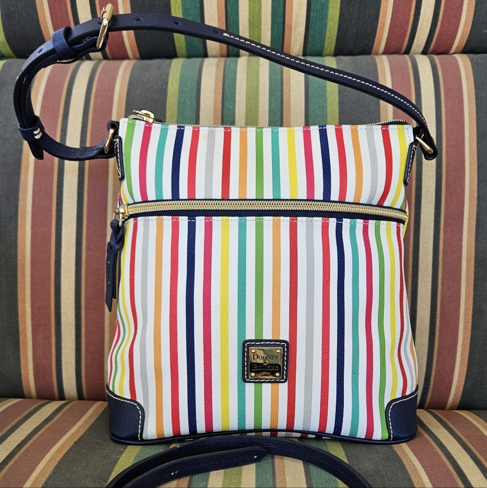 Dooney & Bourke Rainbow Stripes Crossbody/Shoulder/Handbag w/Dark Blue Accents
